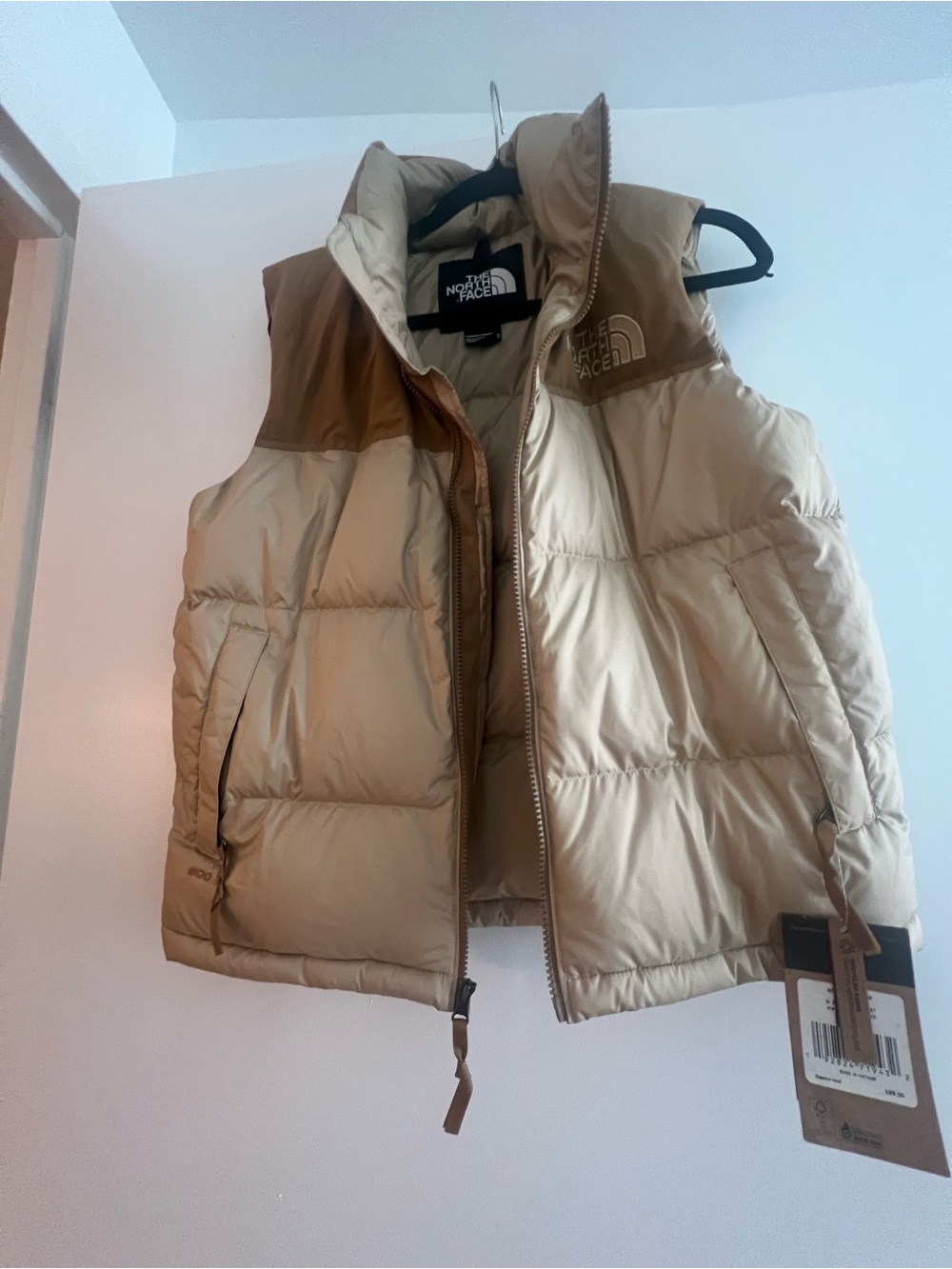 The North Face Two-Tone Khaki/Tan Nuptse-Style Puffer Vest size M